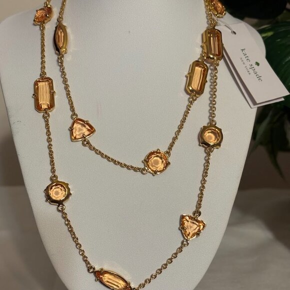 Beautiful Kate Spade Peach Color Necklace (34") in Gold Tone with pouch - Picture 6 of 16